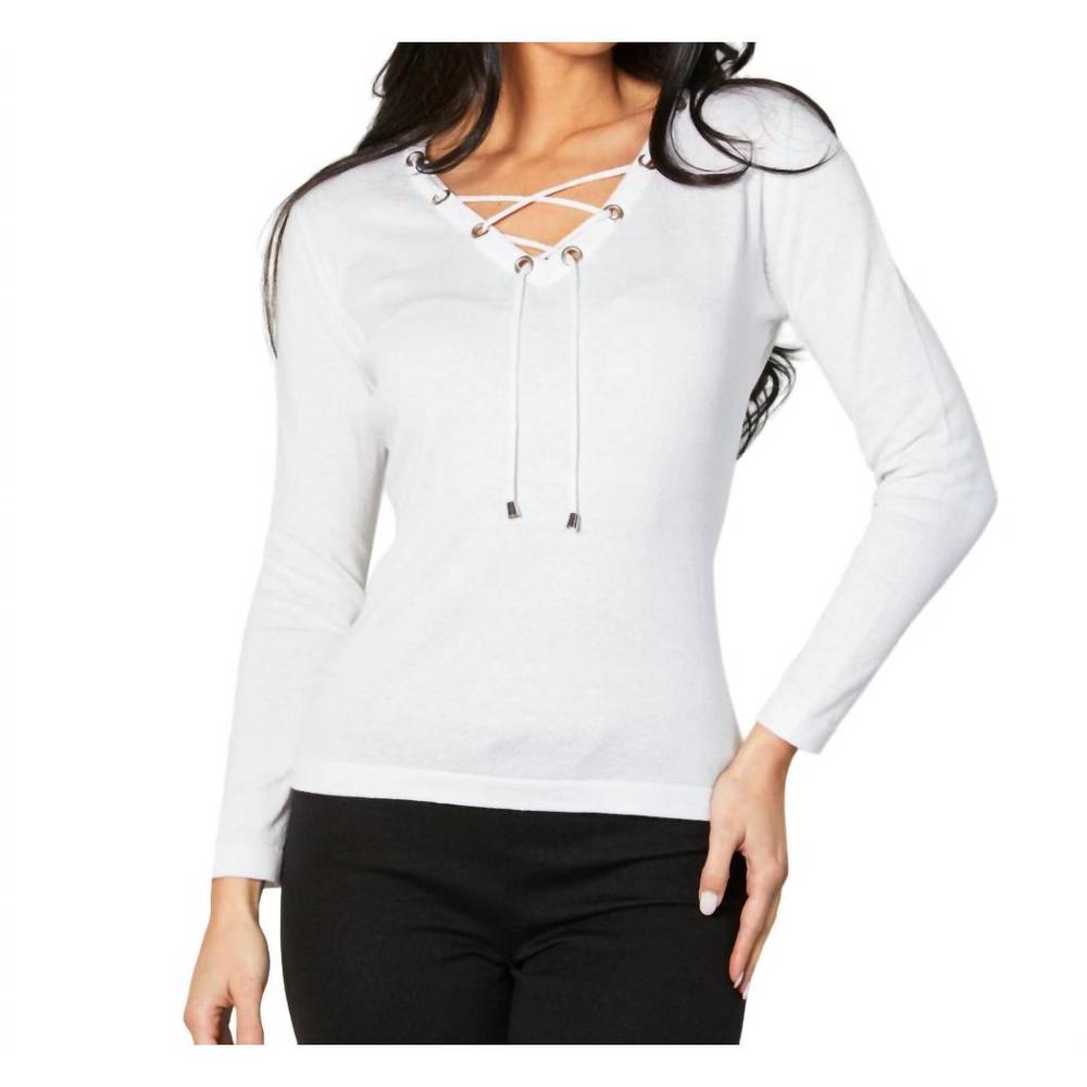 NEW ANGEL APPAREL v-neck grommet top in chalk